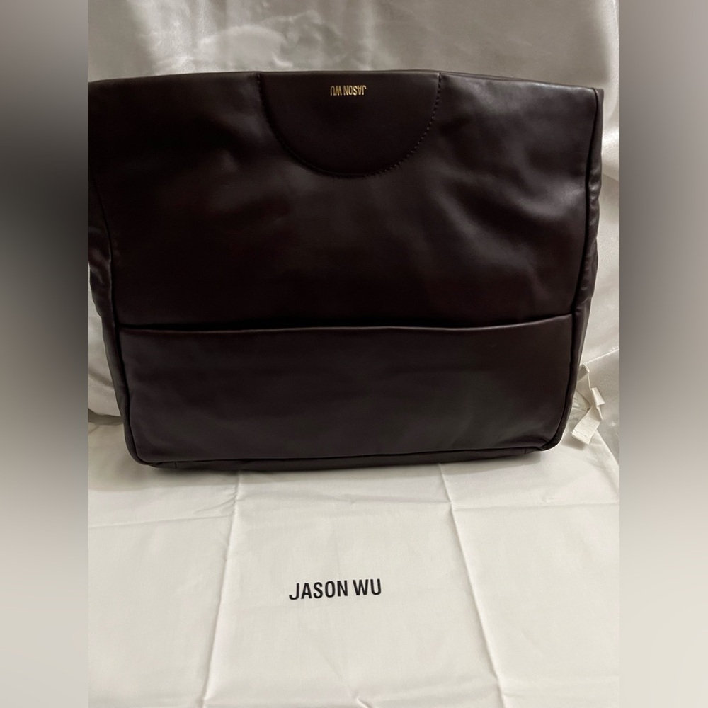 JASON WU Duvet leather foldover large clutch + Dust bag  -Grape/ Dark purple